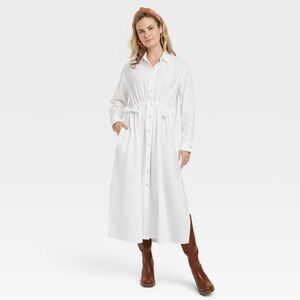 Universal Thread Long Sleeve Cinch Waist Maxi Shirtdress Size Small